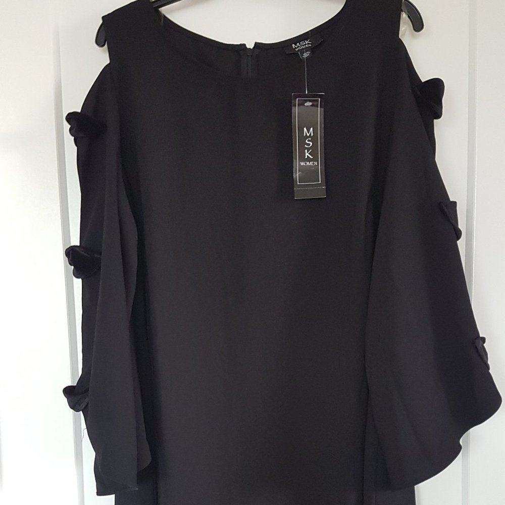 NWT MSK Black Boat Neck Dress Velvet Bow Sleeves 18W - $6.99 Shipping!
